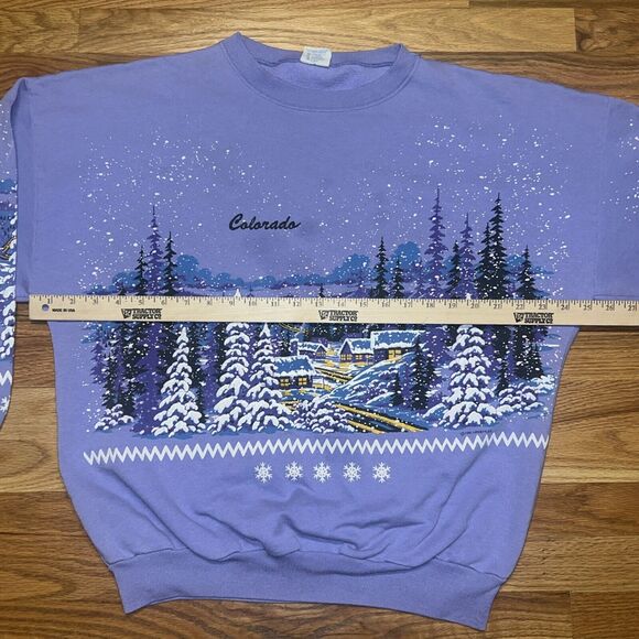 Vintage 90s Puff Paint Colorado Mountains Graphic Sweatshirt USA Womens Size M/L - Picture 6 of 11